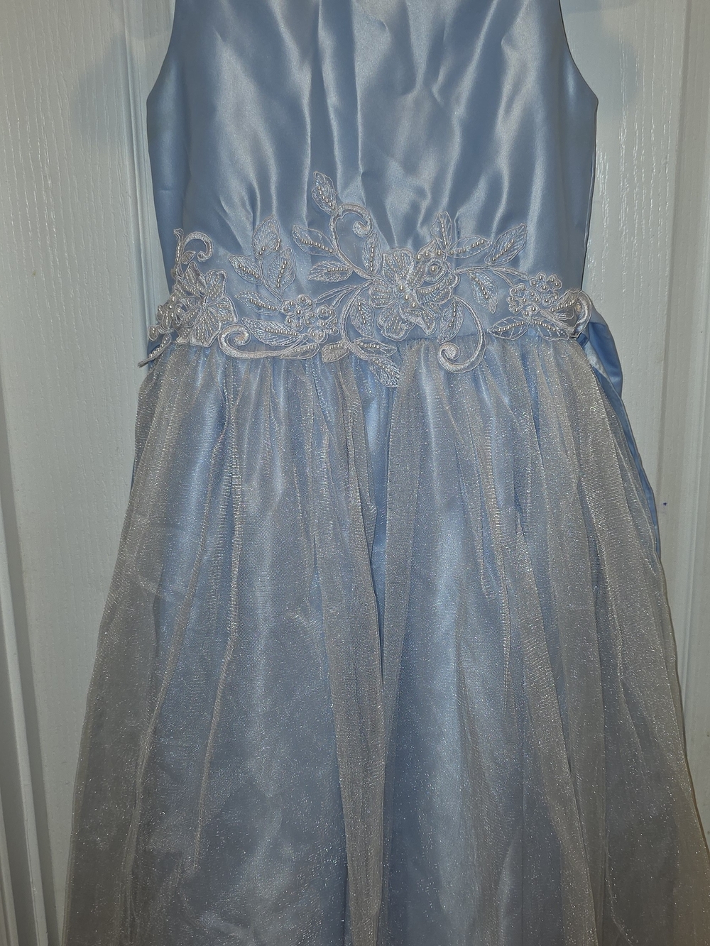 Girls Light Blue Lace Waist Party Dress